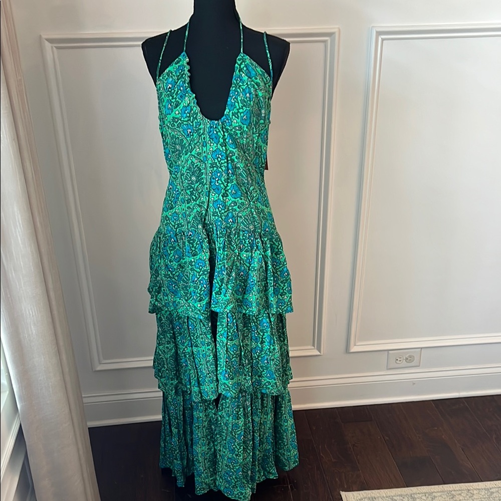 Elegant Green Patterned Maxi Dress